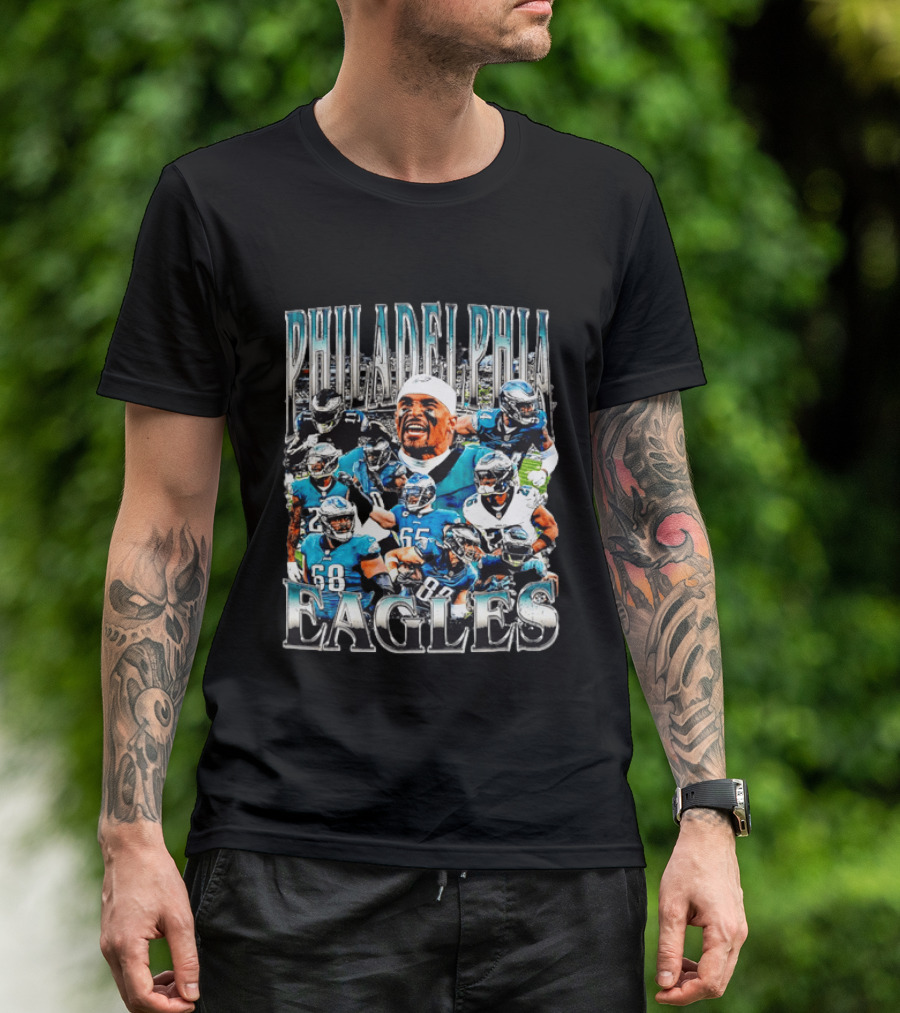 Philadelphia Eagles Player Photo Collage Screaming Metallic Bootleg T-Shirt