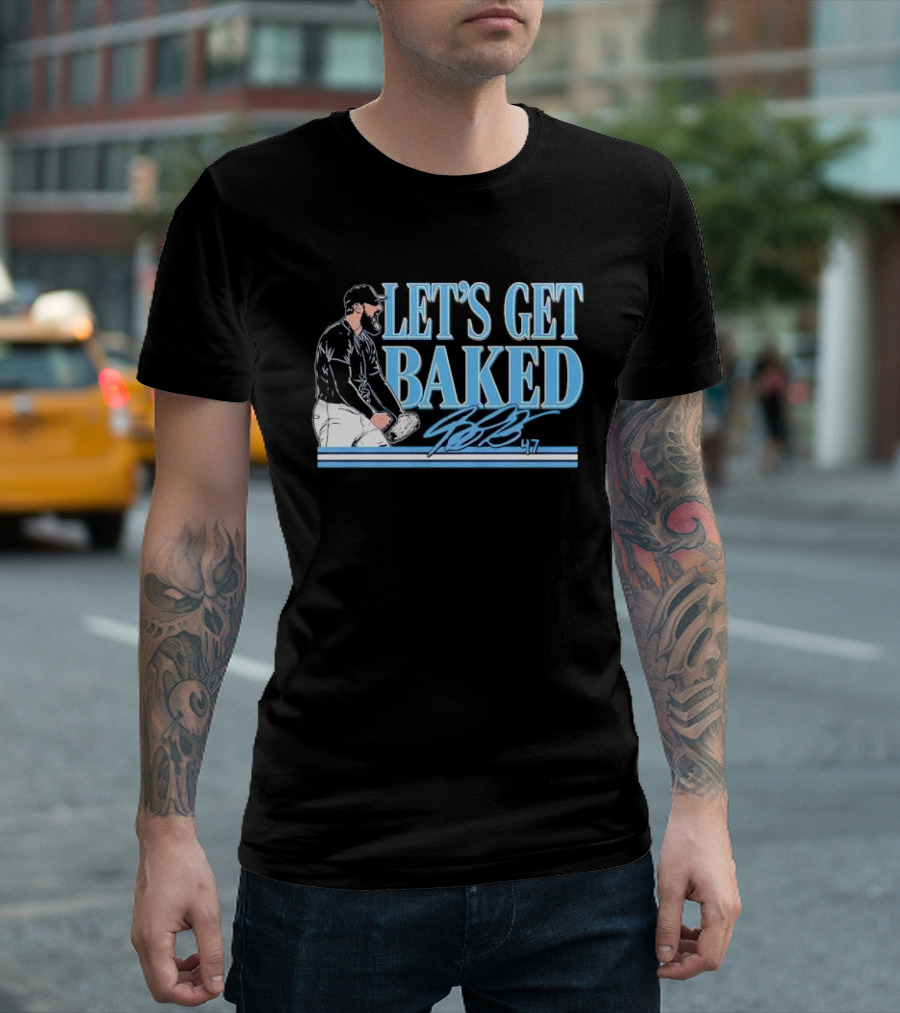 LET'S GET BAKED Bryan Baker Bearded Baseball Pitcher Celebrating Line T-Shirt