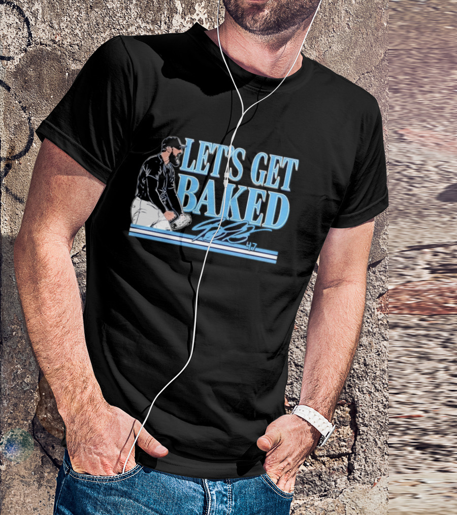 LET'S GET BAKED Bryan Baker Bearded Baseball Pitcher Celebrating Line T-Shirt