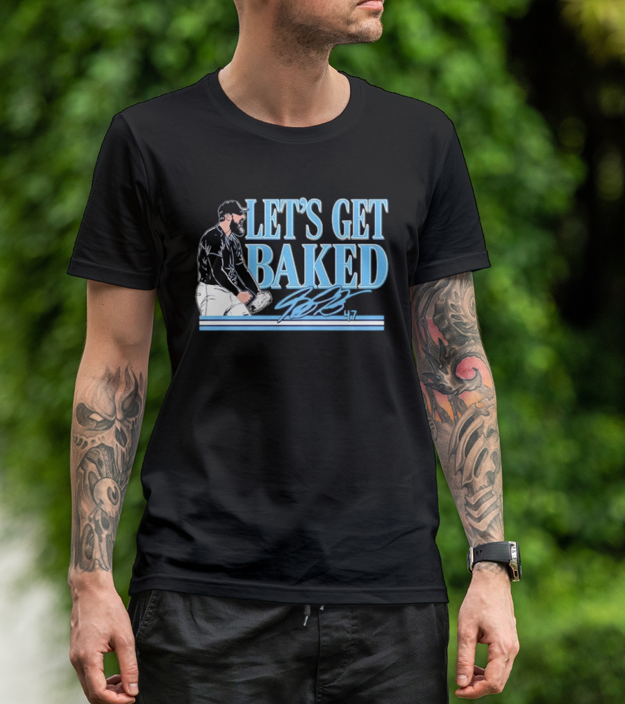 LET'S GET BAKED Bryan Baker Bearded Baseball Pitcher Celebrating Line T-Shirt