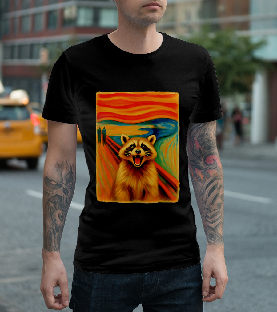 Raccoon The Scream Edvard Munch Painting Mashup T-Shirt
