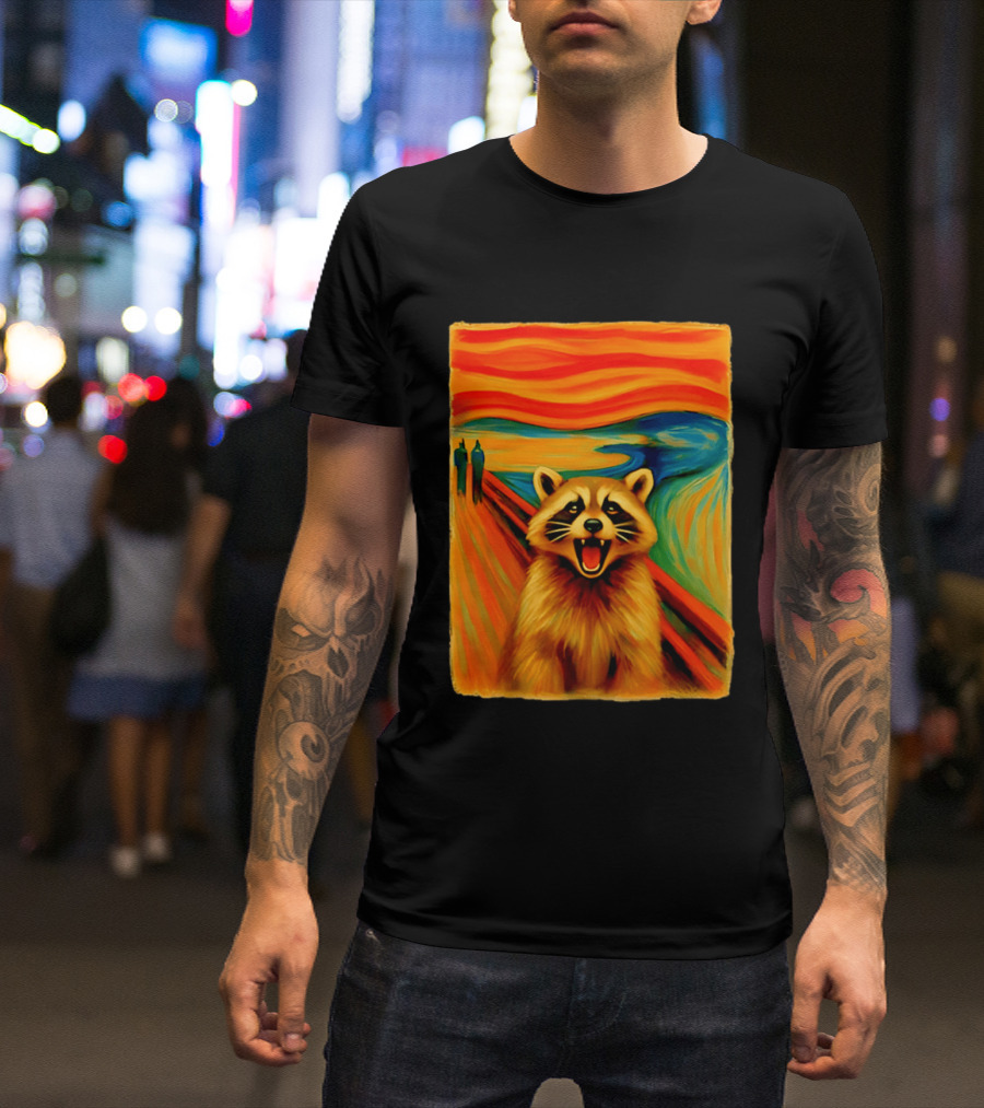 Raccoon The Scream Edvard Munch Painting Mashup T-Shirt