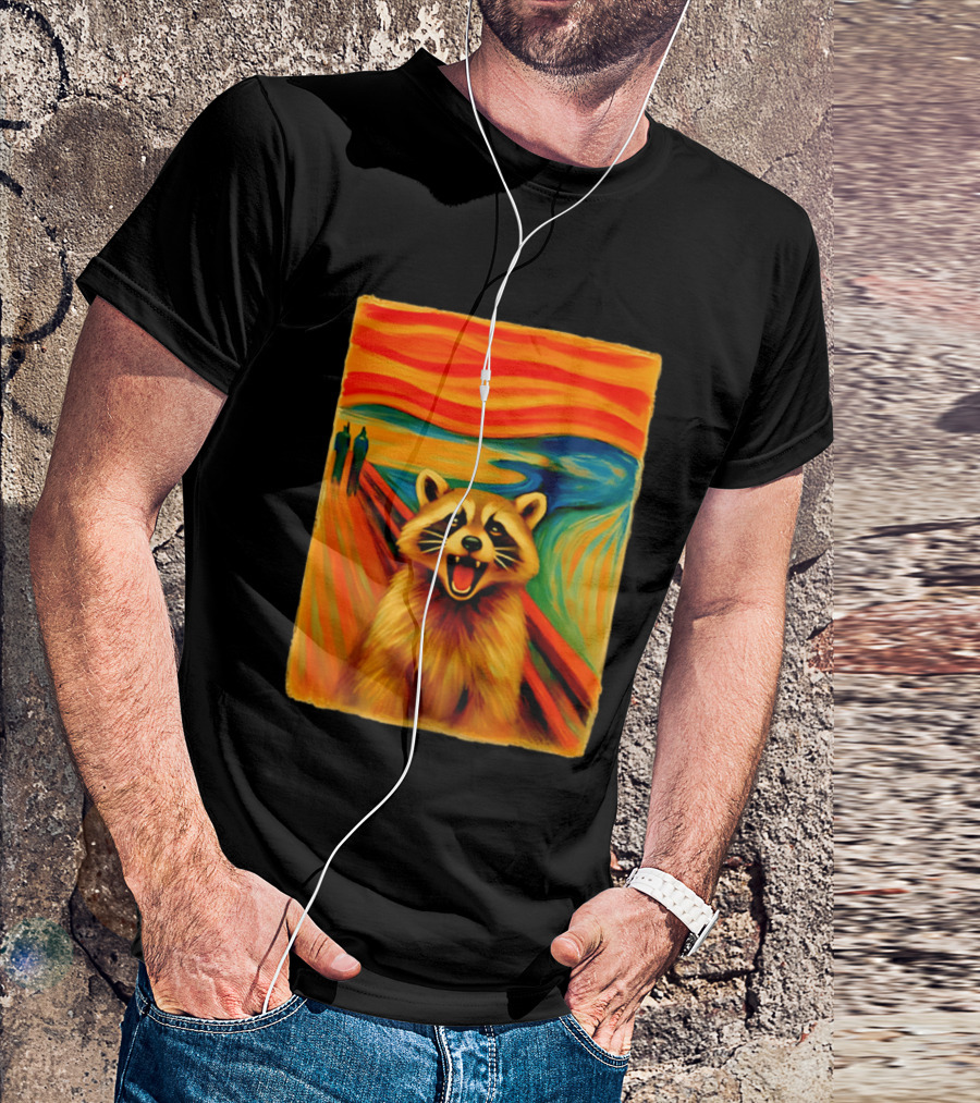 Raccoon The Scream Edvard Munch Painting Mashup T-Shirt