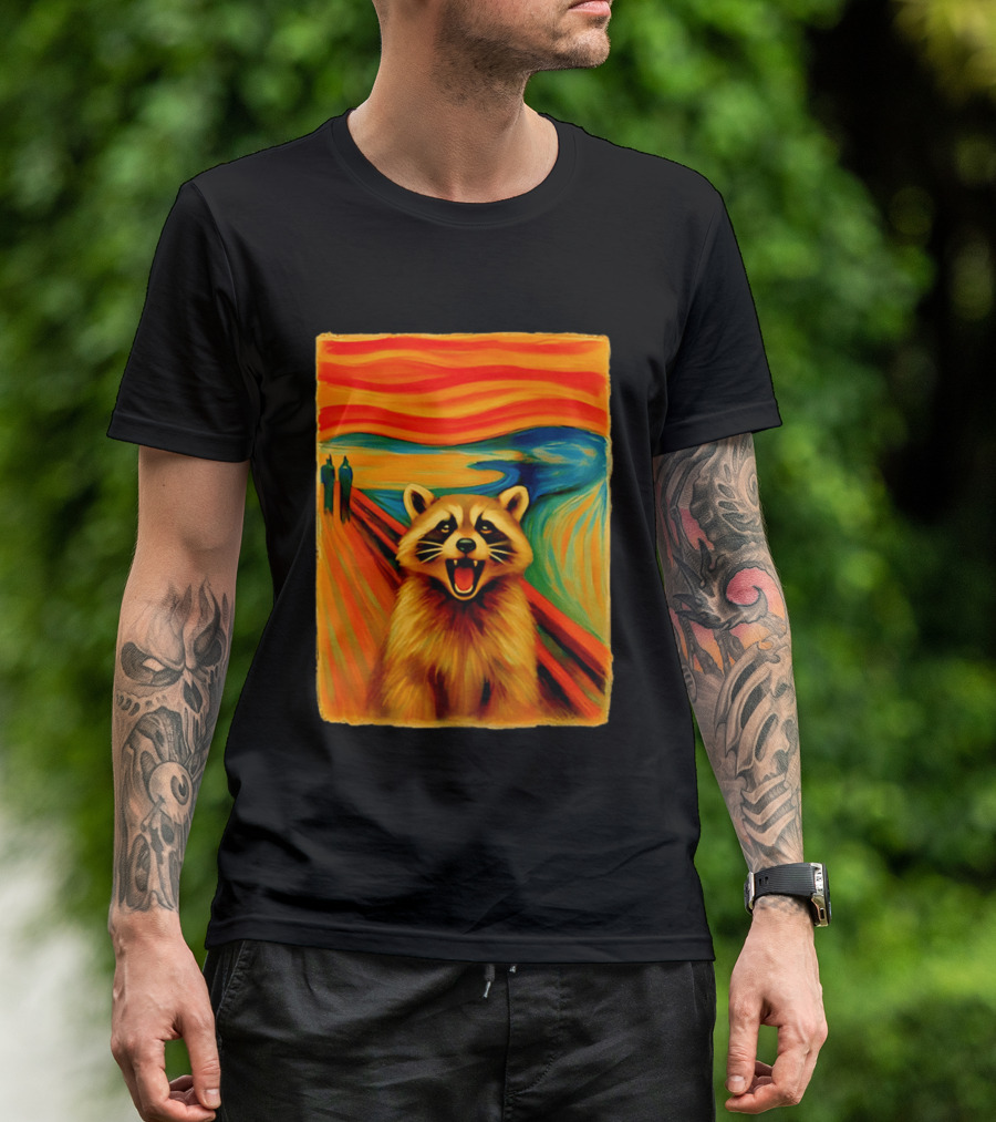 Raccoon The Scream Edvard Munch Painting Mashup T-Shirt