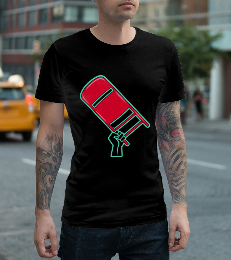Rebellious Raised Fist Holding Red Chair Protest T-Shirt