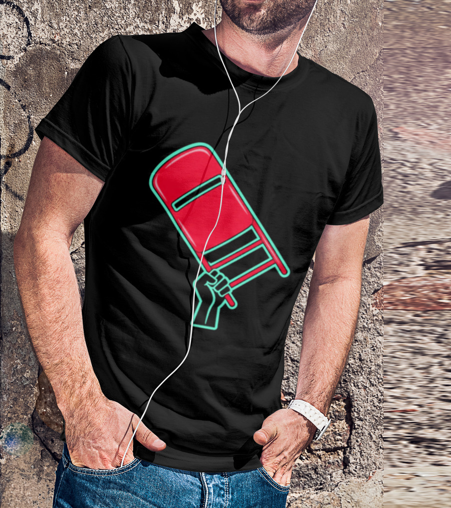 Rebellious Raised Fist Holding Red Chair Protest T-Shirt