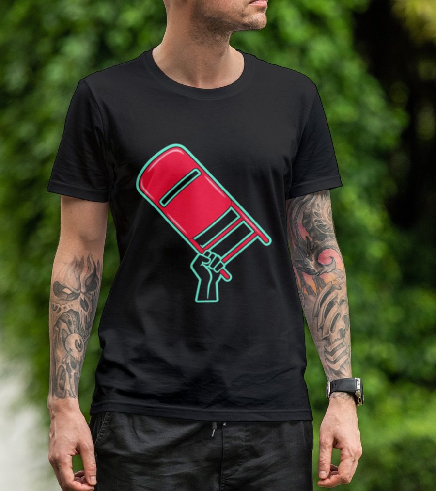 Rebellious Raised Fist Holding Red Chair Protest T-Shirt