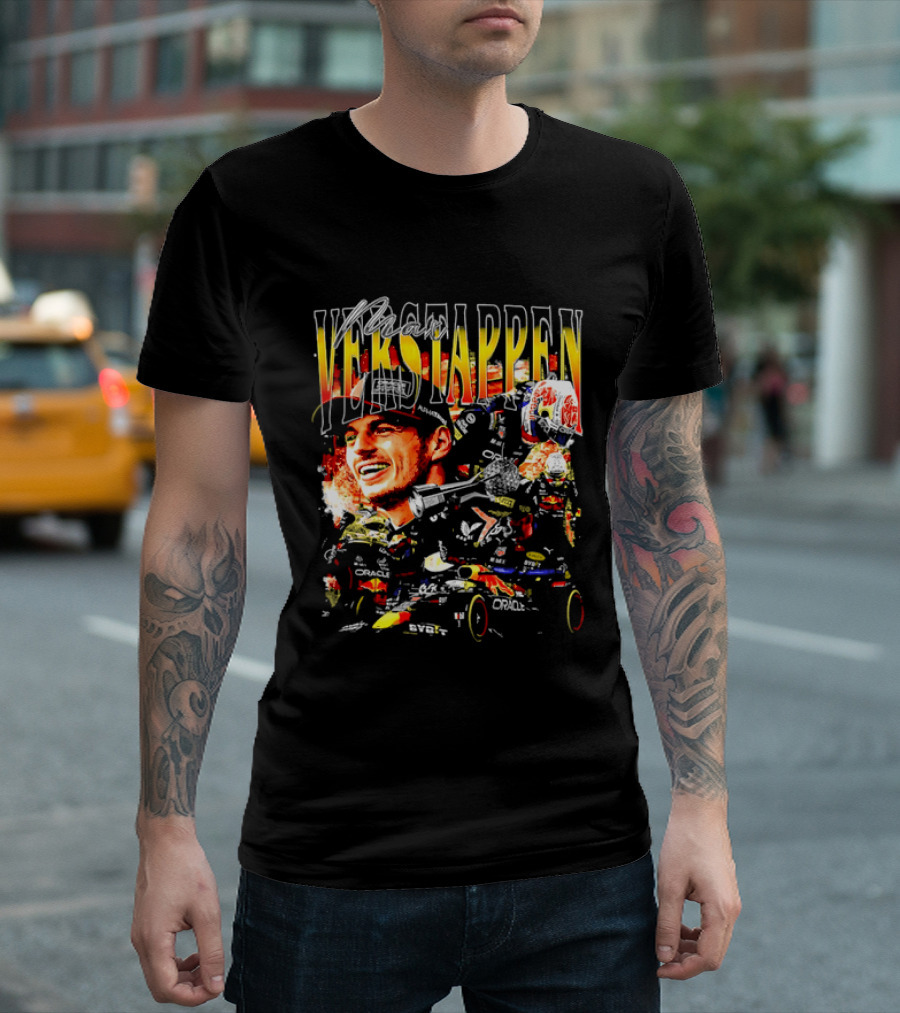 Max Verstappen Red Bull Racing F1 Driver Trophy Car Photo Collage T-Shirt