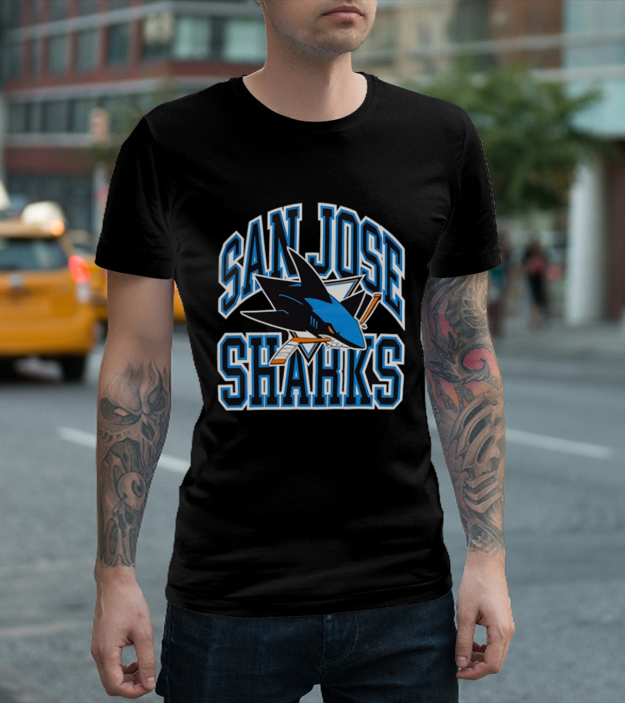 San Jose Sharks Biting Broken Hockey Stick Triangle NHL T-Shirt