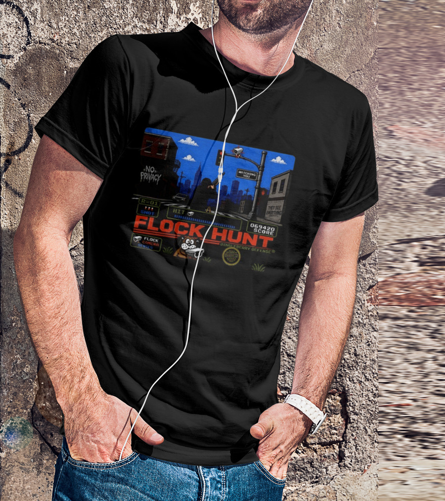Flock Hunt Surveillance Camera Shooter Dog Video Game No Privacy Dingleberry Defense T-Shirt