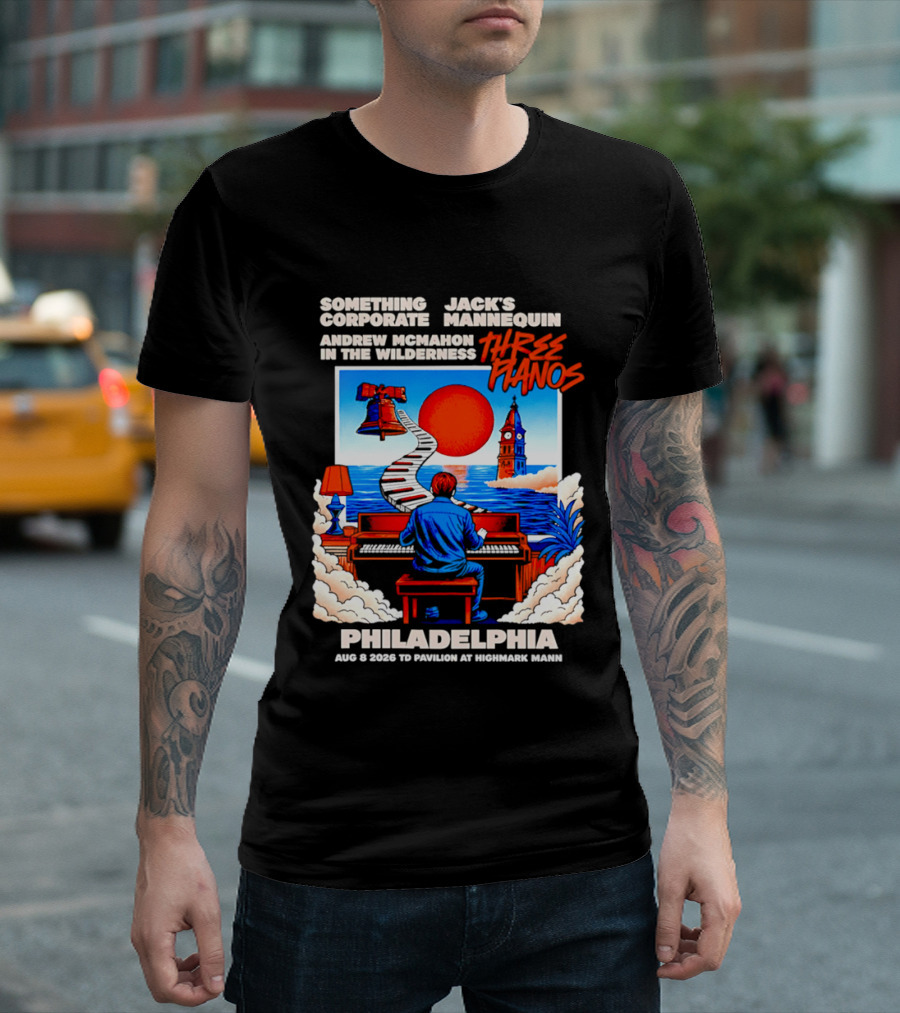 Something Corporate Jack's Mannequin Andrew McMahon Three Pianos Philadelphia Aug 08 2026 T-Shirt