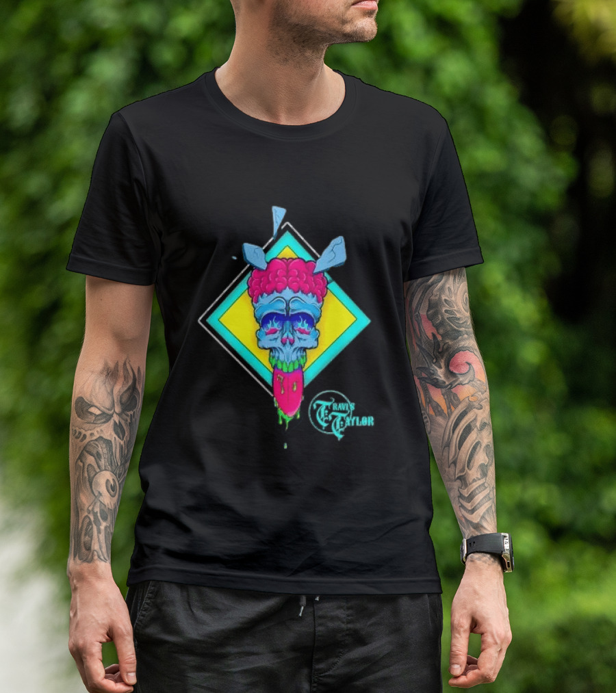 Travis Taylor Neon Skull Pink Brain Green Slime Tongue Diamond Geometric T-Shirt
