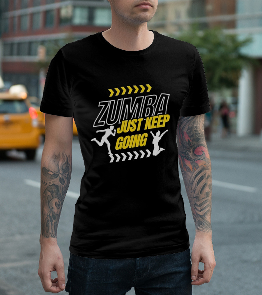 Zumba Just Keep Going Fitness Running Jumping Chevron Arrows T-Shirt