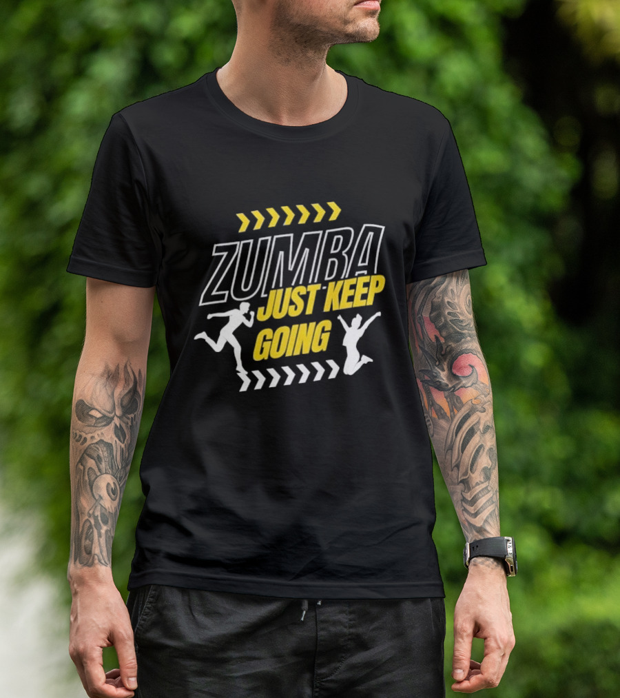 Zumba Just Keep Going Fitness Running Jumping Chevron Arrows T-Shirt