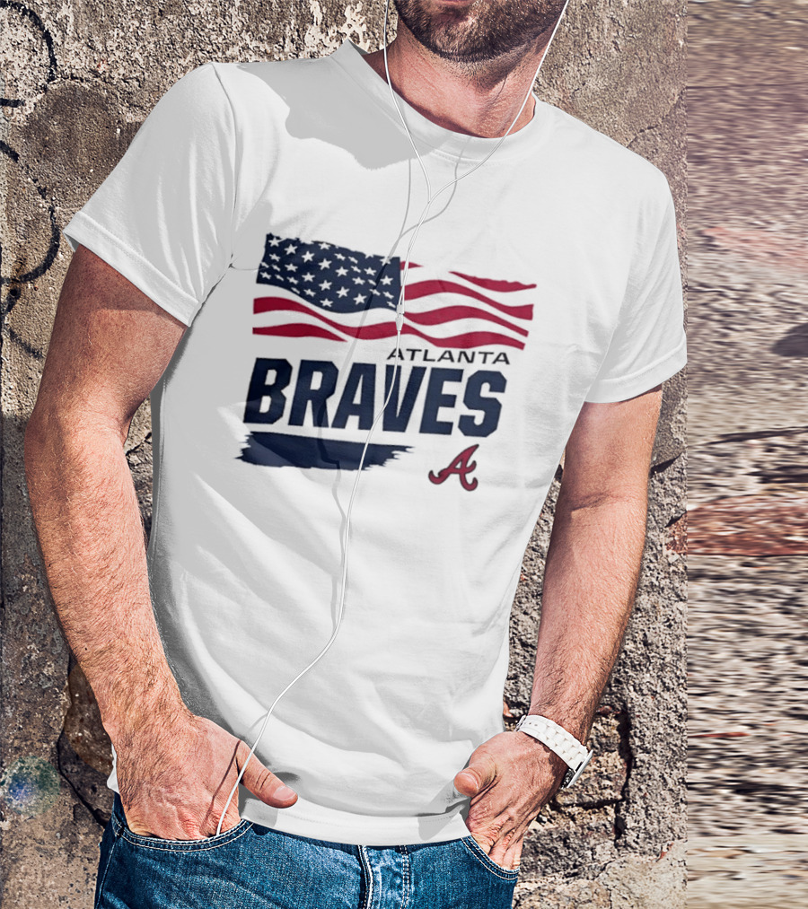 Atlanta Braves Waving American Flag Brushstroke MLB T-Shirt
