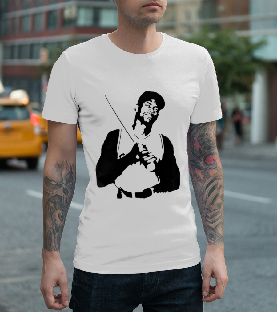 Black And White Stencil Baseball Batter Holding Bat T-Shirt