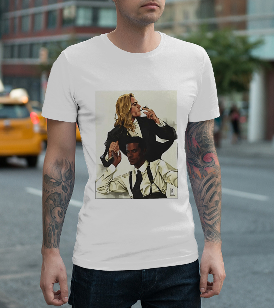 Blonde Tuxedo Smoking Dark Hair Suspenders Duo T-Shirt