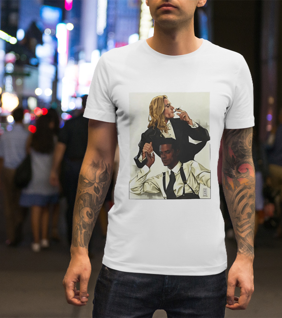 Blonde Tuxedo Smoking Dark Hair Suspenders Duo T-Shirt