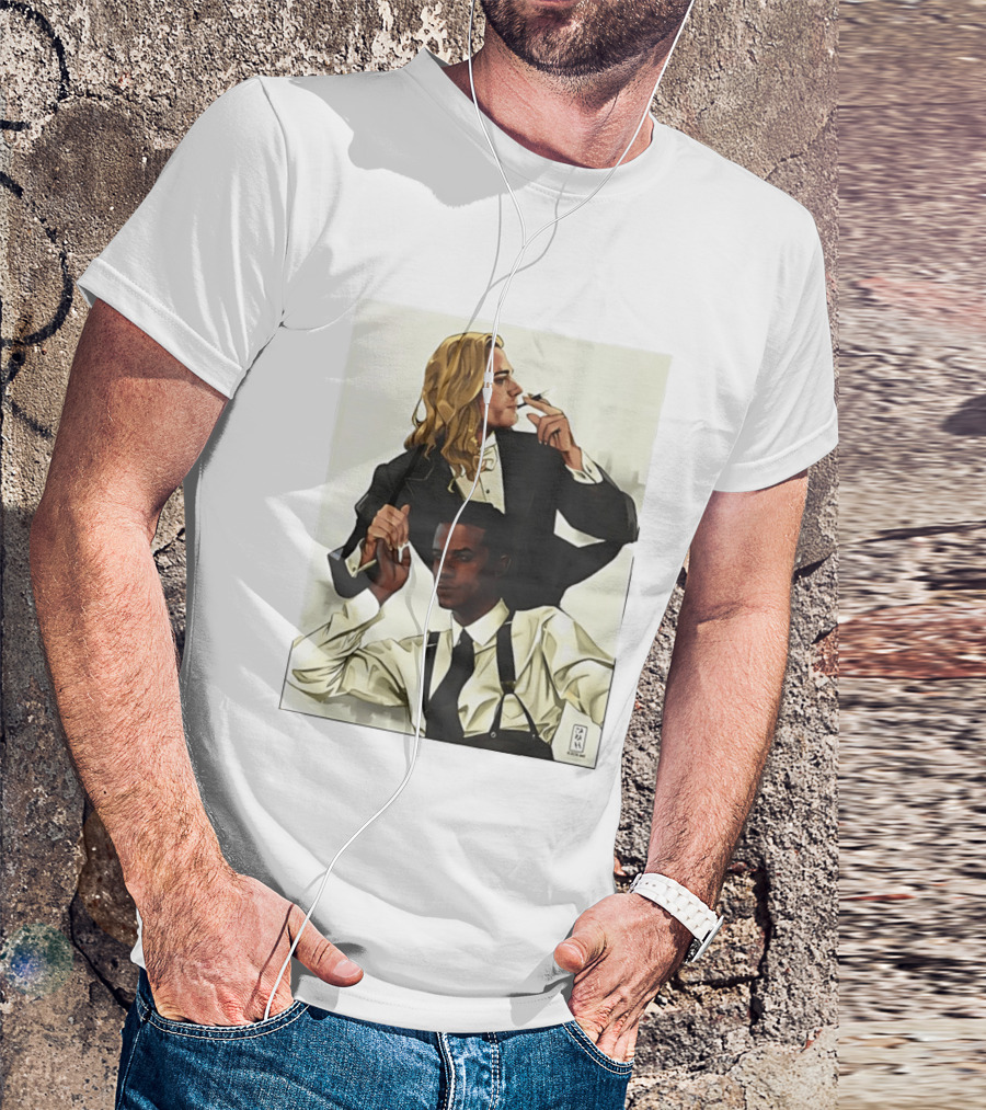 Blonde Tuxedo Smoking Dark Hair Suspenders Duo T-Shirt