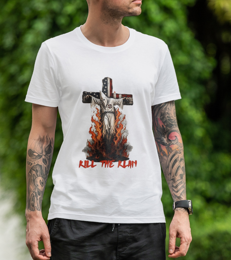 Ku Klux Klan Burning American Flag Cross Kill The Klan T-Shirt