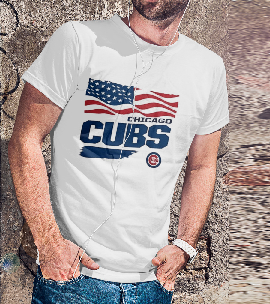 Chicago Cubs American Flag Waving Paint Brush Stroke MLB Cubs T-Shirt
