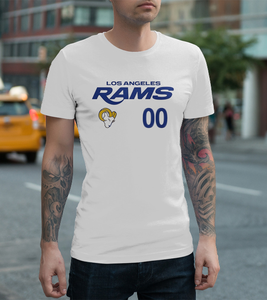 Los Angeles Rams Horned Head 00 Jersey Number Wordmark T-Shirt