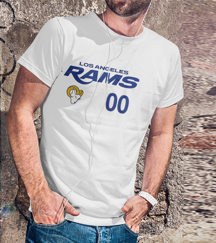 Los Angeles Rams Horned Head 00 Jersey Number Wordmark T-Shirt