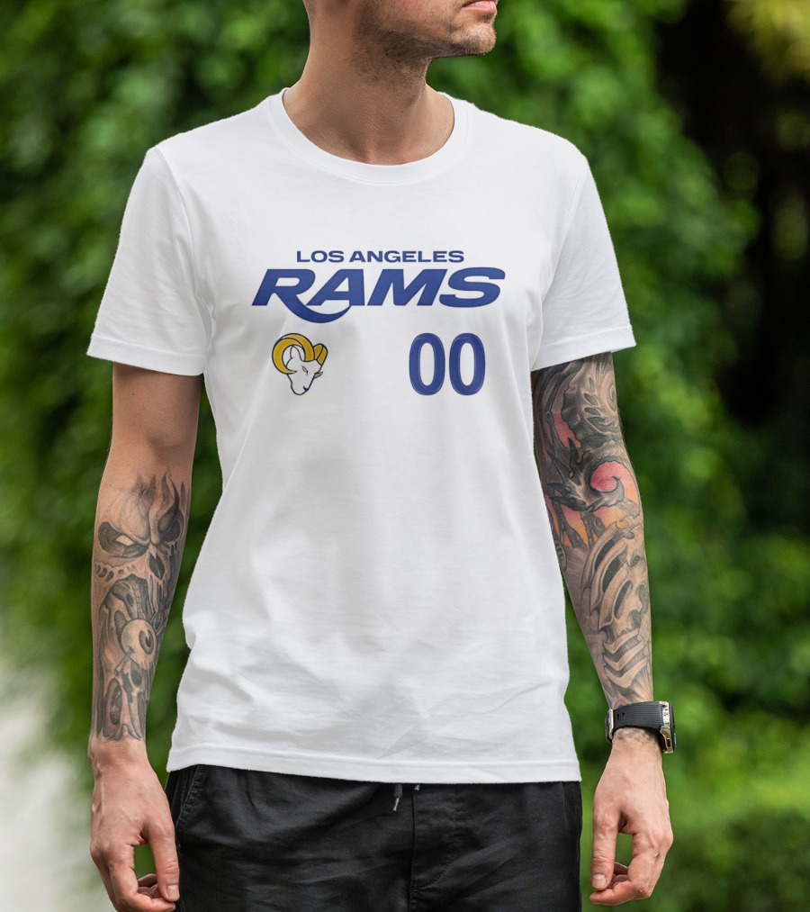 Los Angeles Rams Horned Head 00 Jersey Number Wordmark T-Shirt