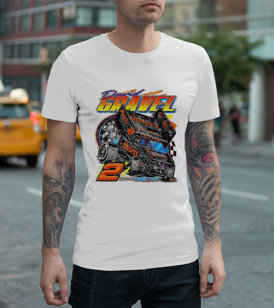 David Gravel Sprint Car Huset's Speedway Racing Connecticut 2 Orange And Blue T-Shirt