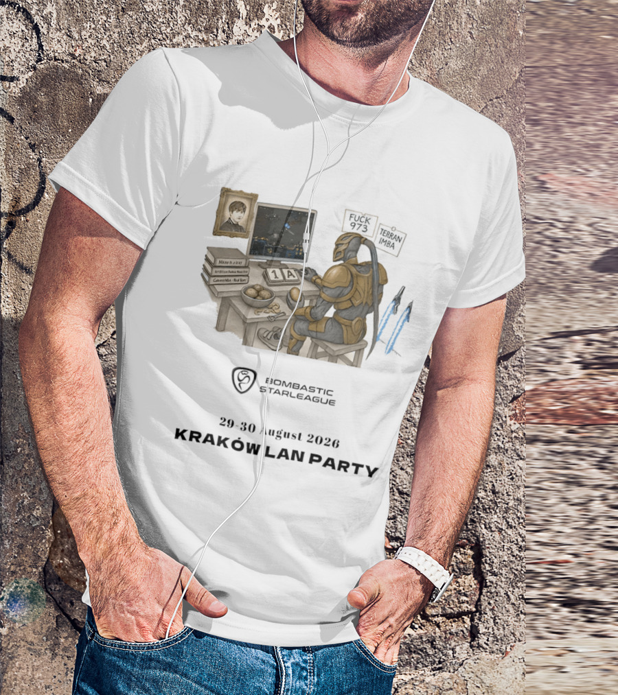 Bombastic StarLeague LAN Party Kraków August 2026 Terran Imba Micro Trap Nexus Gatewayman T-Shirt
