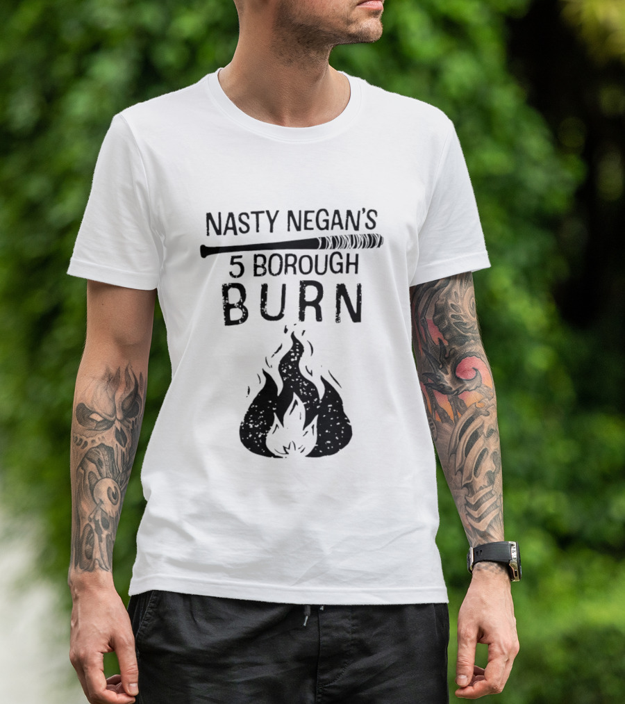 Nasty Negan's 5 Borough Burn Barbed Wire Bat Bonfire Flames T-Shirt
