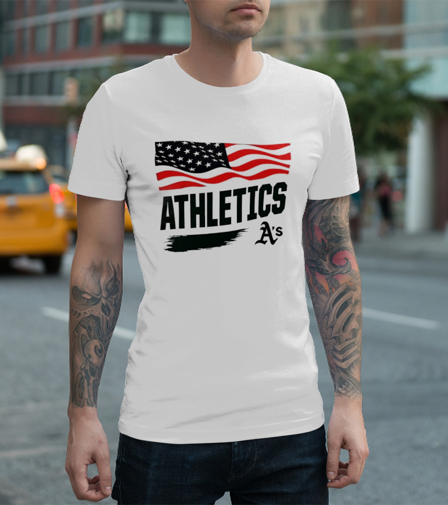 Athletics As American Flag Paint Brushstroke MLB Oakland T-Shirt