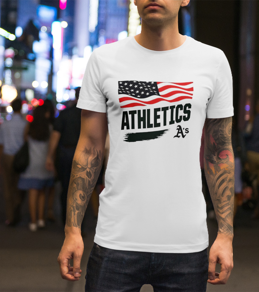 Athletics As American Flag Paint Brushstroke MLB Oakland T-Shirt