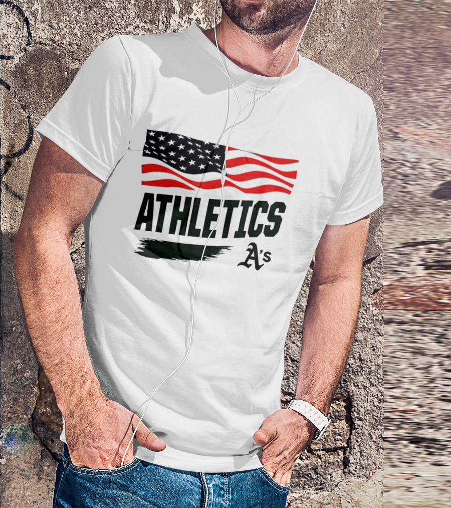 Athletics As American Flag Paint Brushstroke MLB Oakland T-Shirt