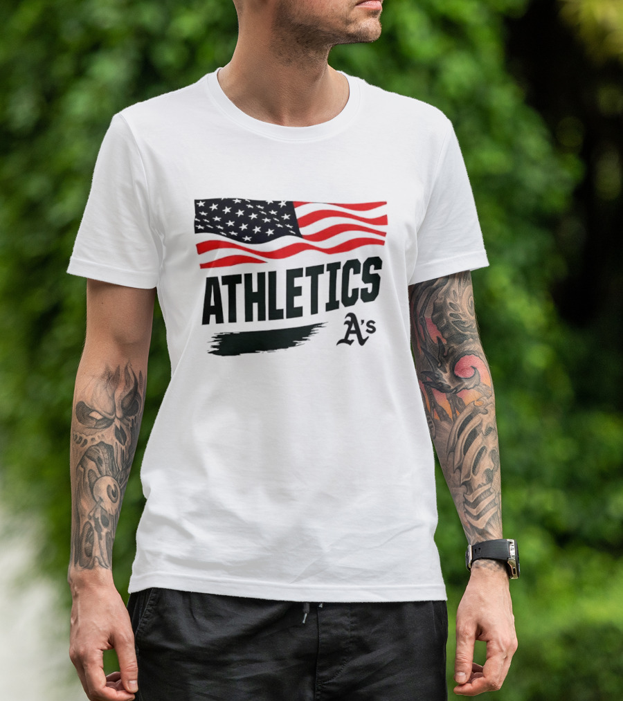 Athletics As American Flag Paint Brushstroke MLB Oakland T-Shirt
