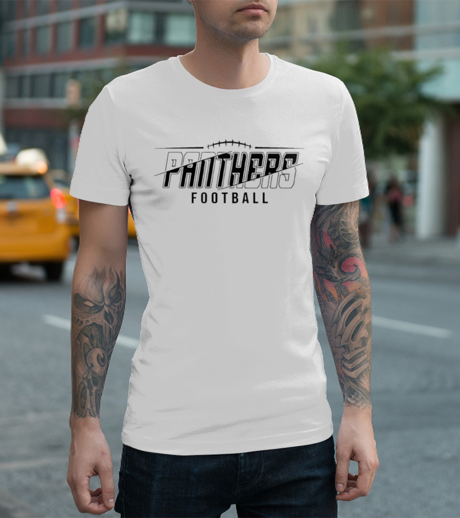 Panthers Football Diagonal Split Line Laces T-Shirt