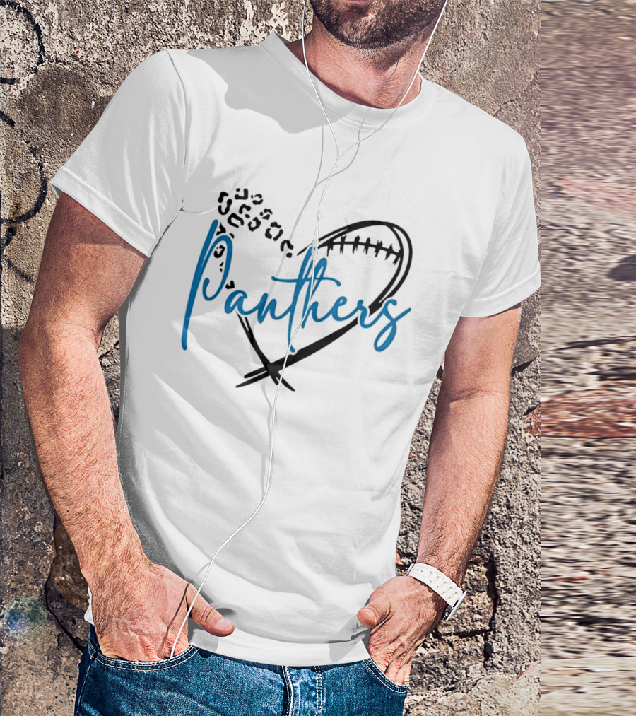Panthers Heart Leopard Spots Football Laces Cursive Line T-Shirt