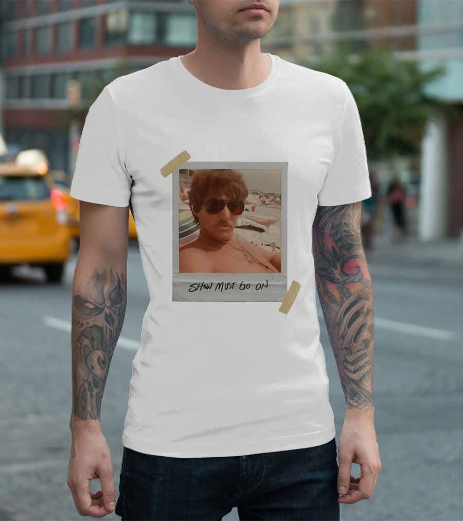 Show Must Go On Man At Beach Retro Style Polaroid T-Shirt