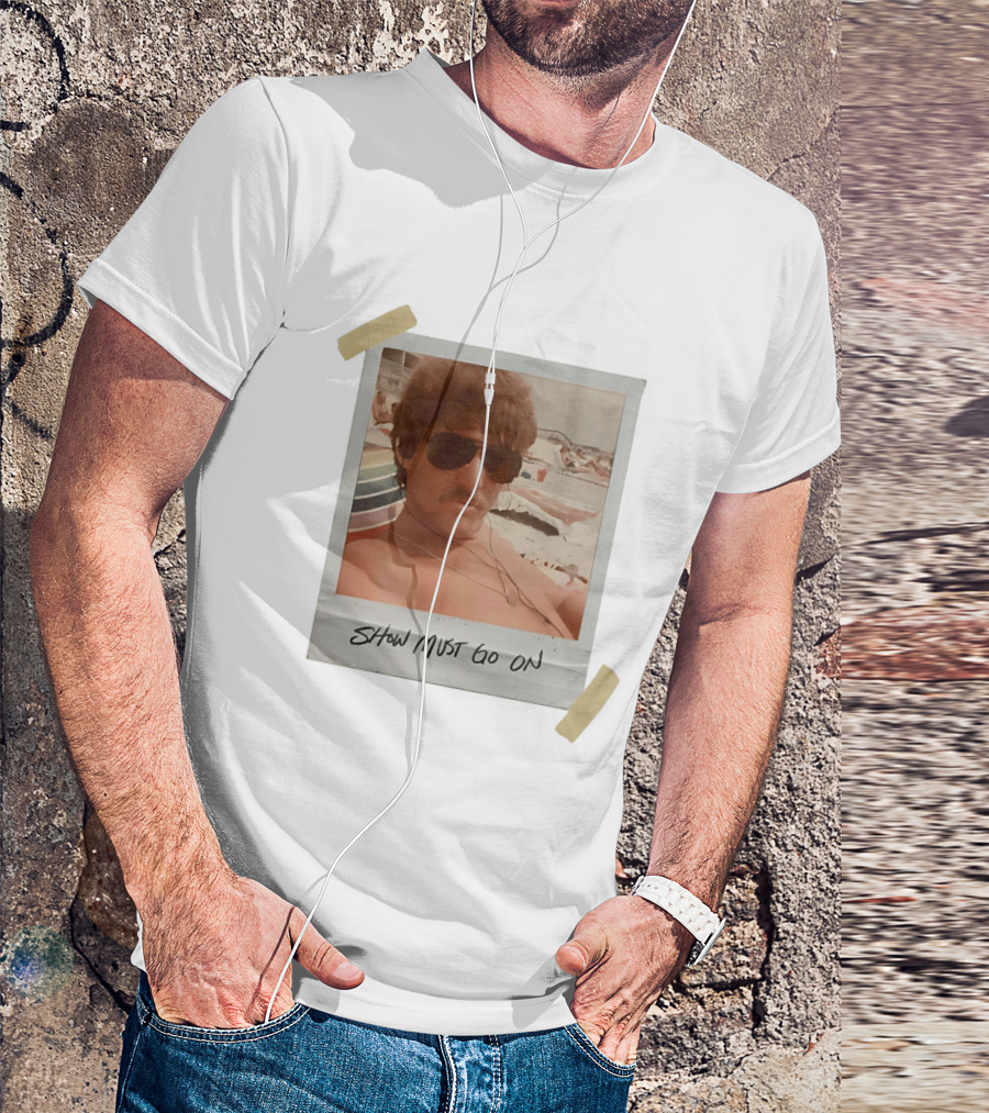 Show Must Go On Man At Beach Retro Style Polaroid T-Shirt