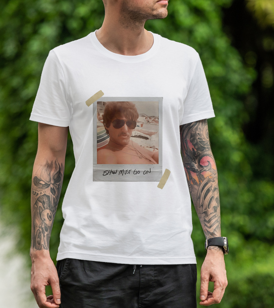 Show Must Go On Man At Beach Retro Style Polaroid T-Shirt