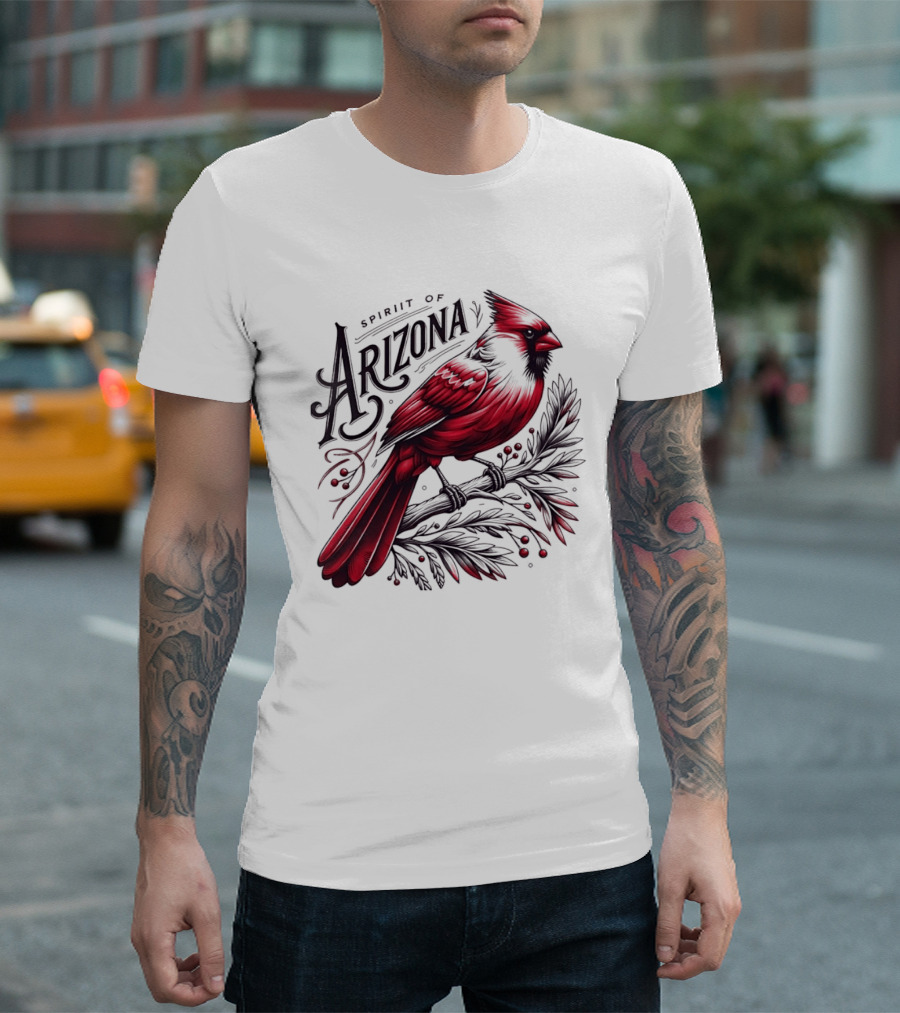 Arizona Red Cardinal Spirit Perched On Branch Berries T-Shirt