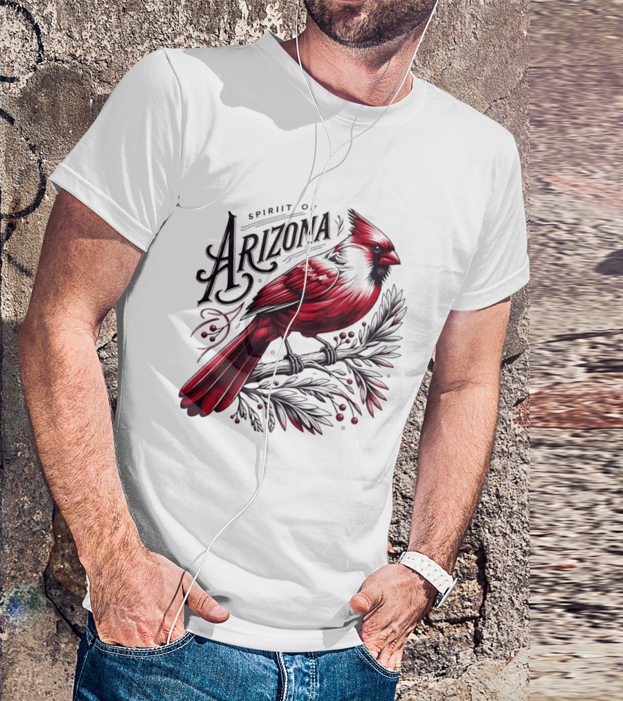 Arizona Red Cardinal Spirit Perched On Branch Berries T-Shirt