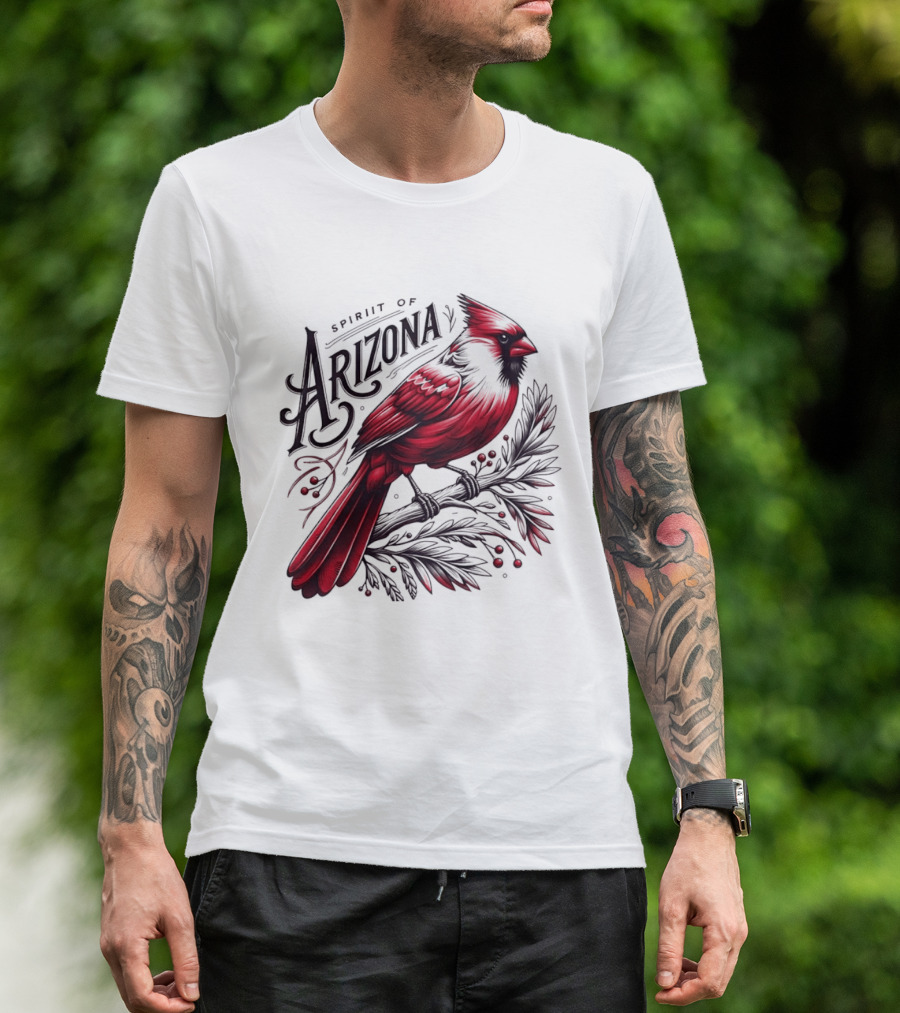 Arizona Red Cardinal Spirit Perched On Branch Berries T-Shirt