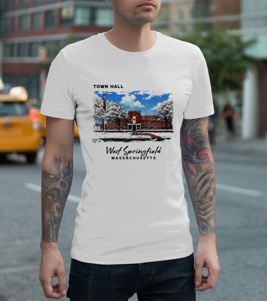 Town Hall West Springfield Massachusetts Snow Covered Red Brick Building T-Shirt