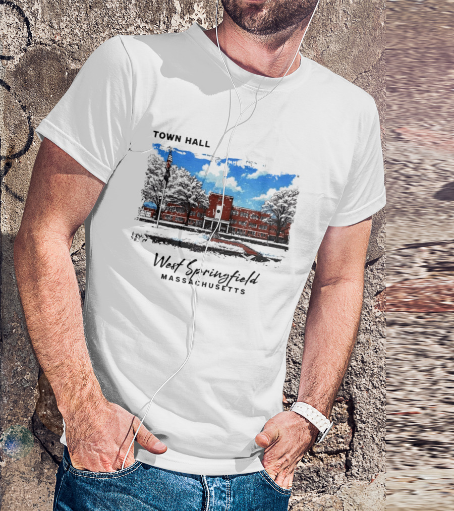 Town Hall West Springfield Massachusetts Snow Covered Red Brick Building T-Shirt