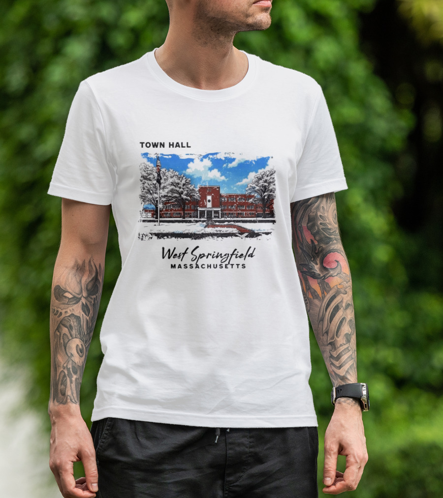 Town Hall West Springfield Massachusetts Snow Covered Red Brick Building T-Shirt