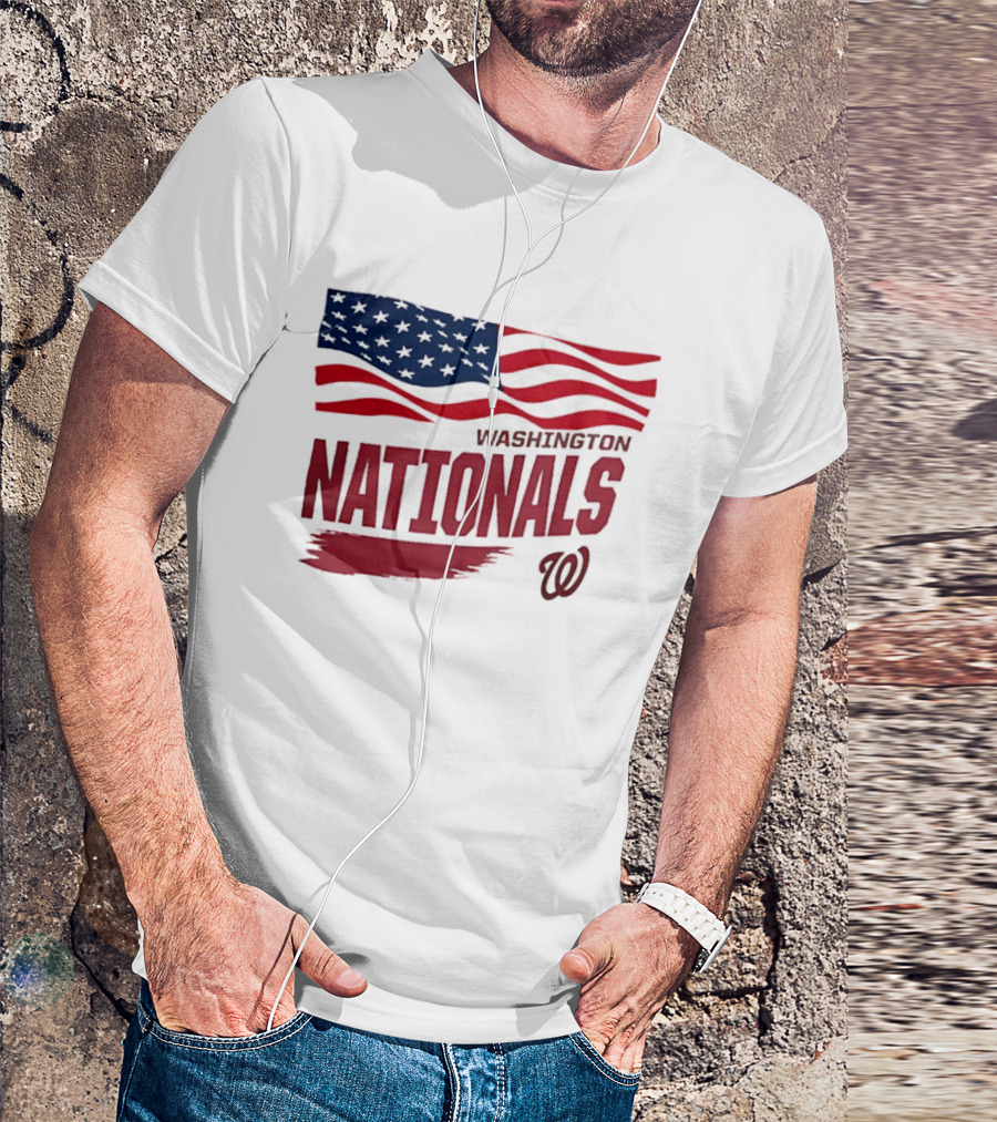 Washington Nationals Waving American Flag Red Brushstroke MLB T-Shirt