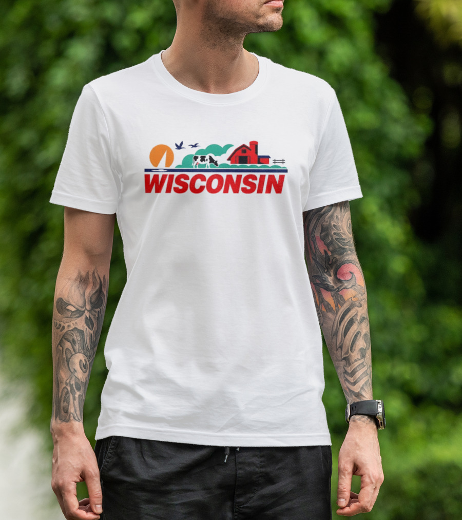 Wisconsin Dairy Cow Barn Sunset Landscape T-Shirt