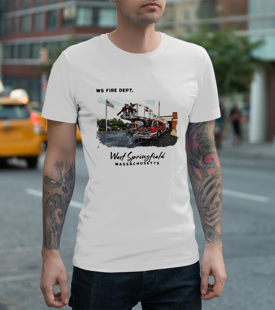 Ws Fire Dept West Springfield Massachusetts Truck Ladder American Flag T-Shirt