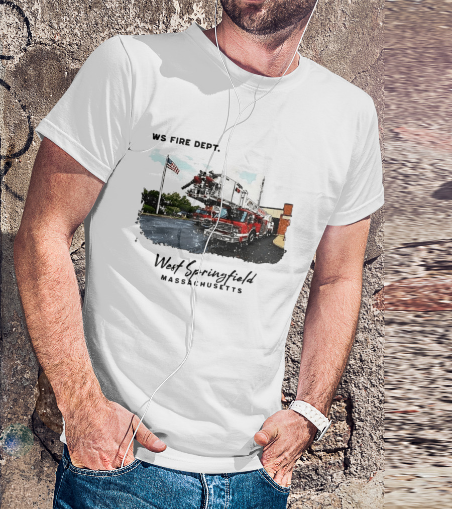 Ws Fire Dept West Springfield Massachusetts Truck Ladder American Flag T-Shirt